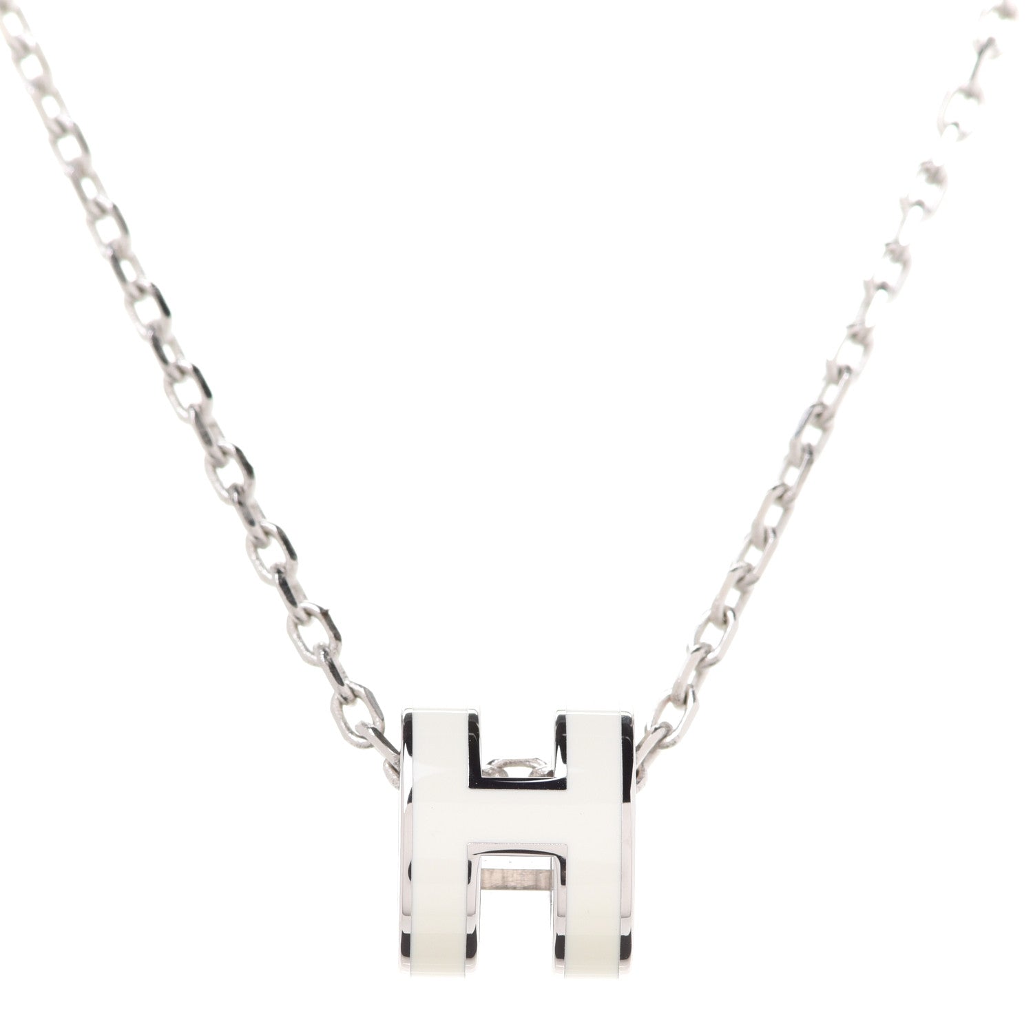 Hermes Lacquered Palladium Mini Pop H Pendant Necklace White 4 of 7
