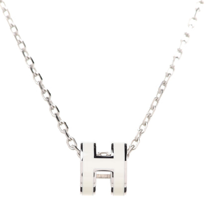 Hermes Lacquered Palladium Mini Pop H Pendant Necklace White 4 of 7