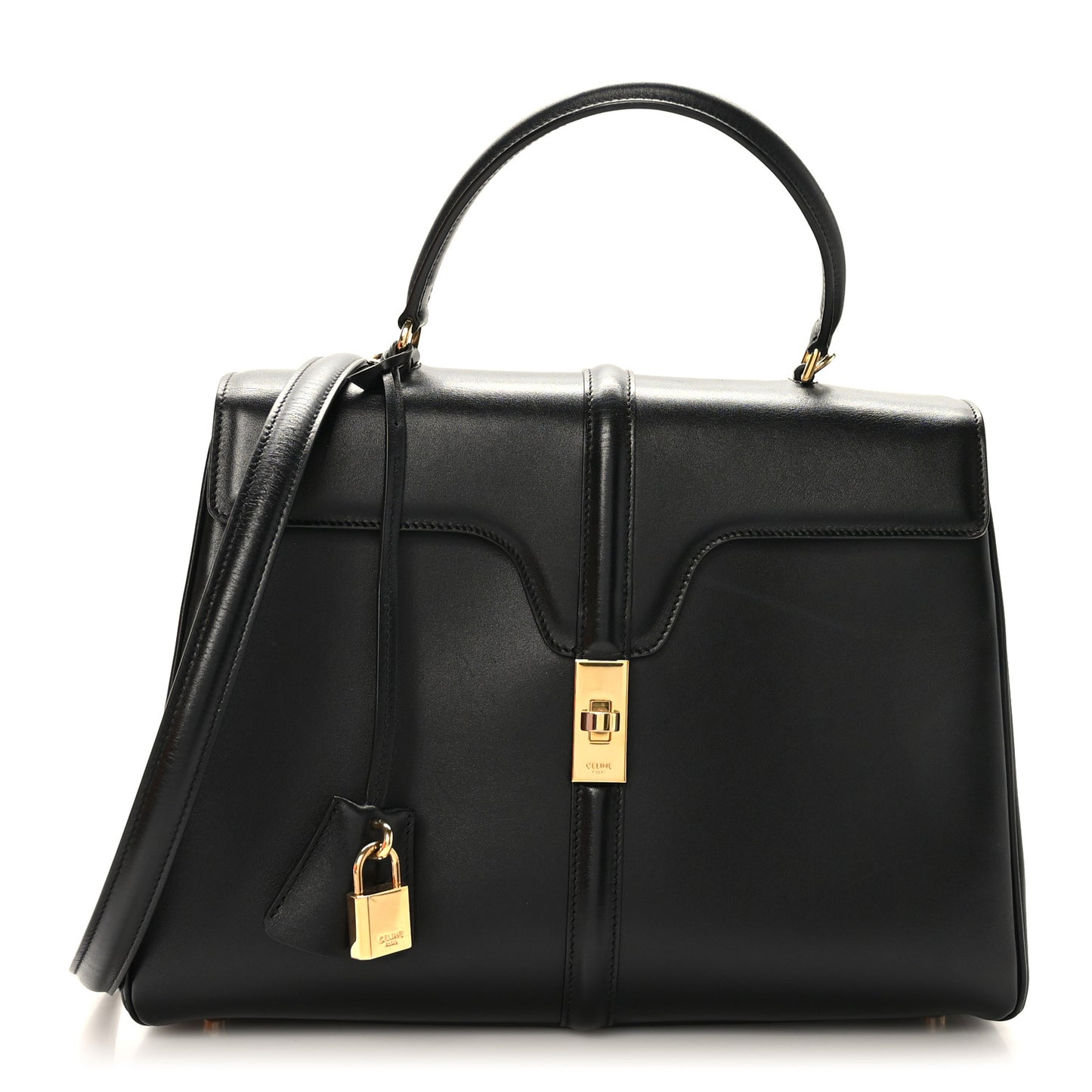 Satinated Calfskin Medium 16 Top Handle Bag Black