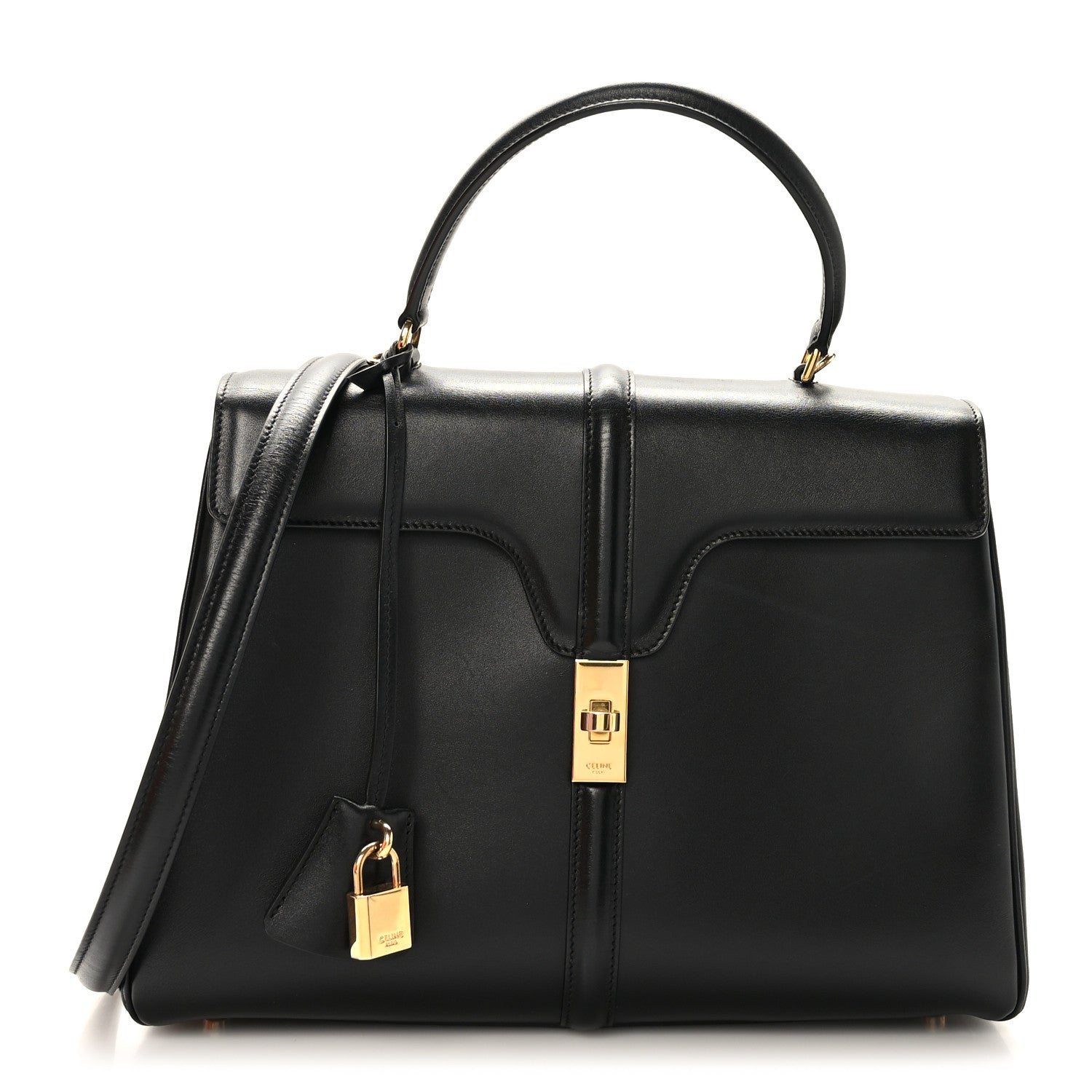 Celine Satinated Calfskin Medium 16 Top Handle Bag Black 1 of 10