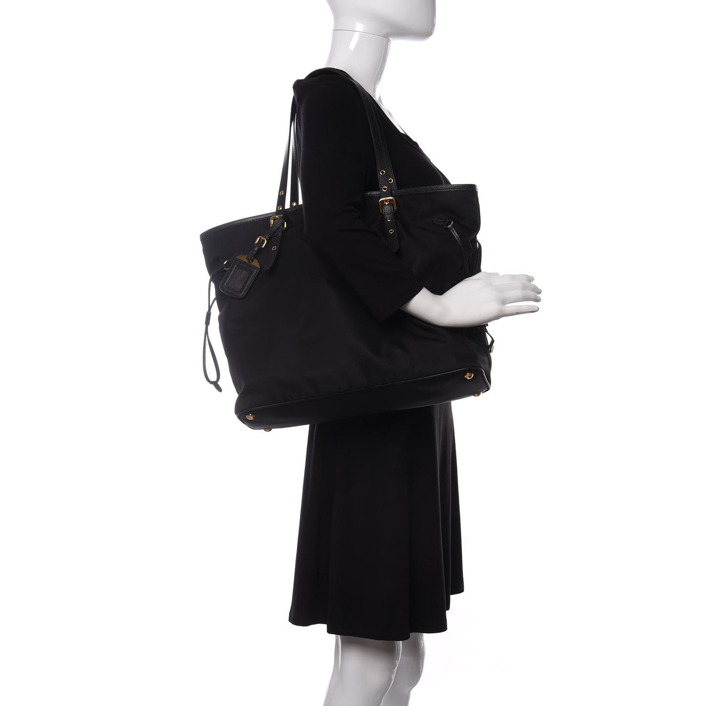Tessuto Nylon Saffiano Shopping Tote Black