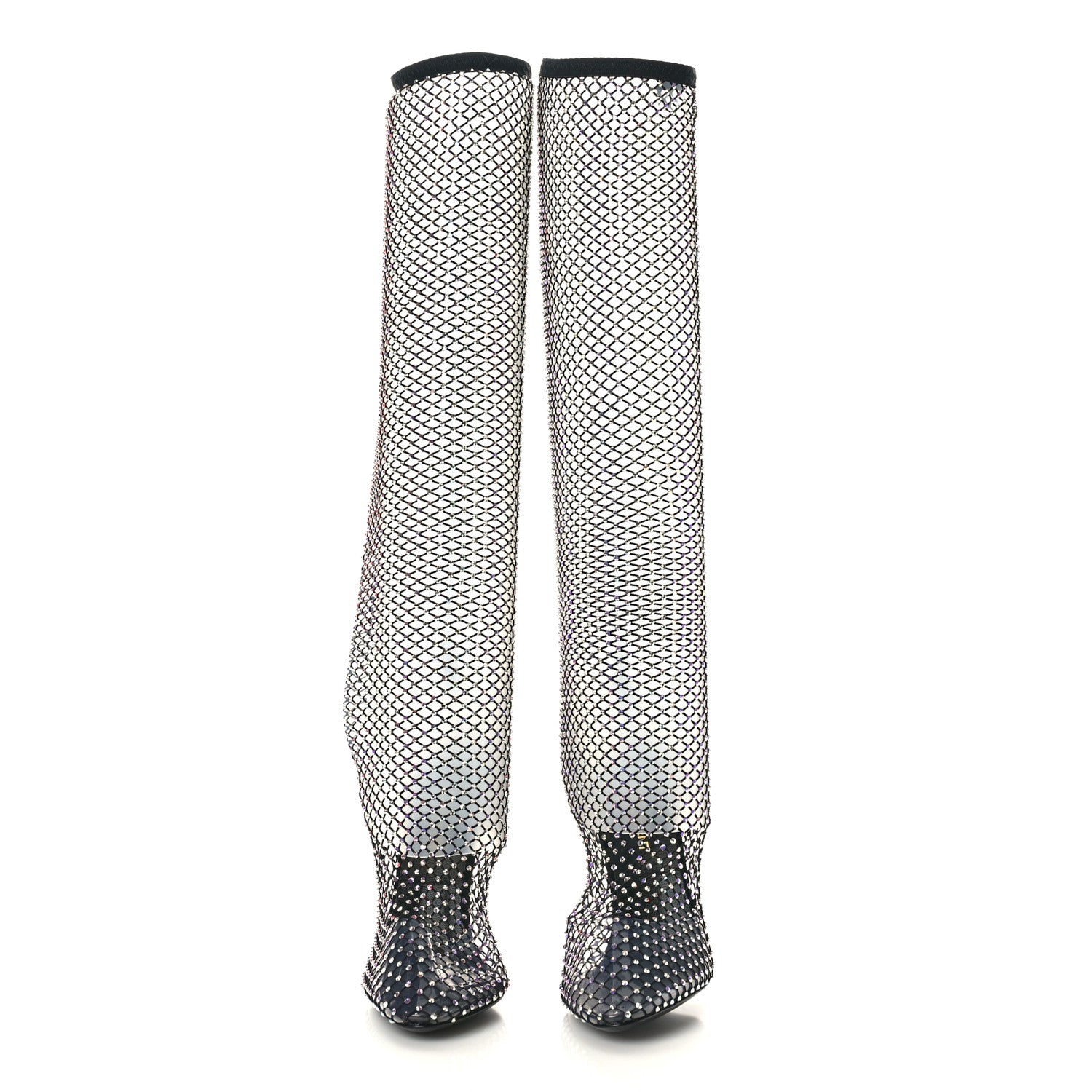 Saint Laurent Mesh Crystal Koller 100 Knee High Boots 37 Black 2 of 7