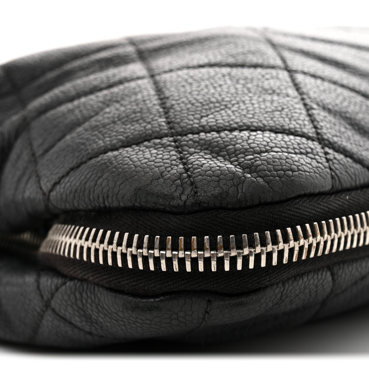 Caviar Quilted Expandable Zip Shoulder Bag Black