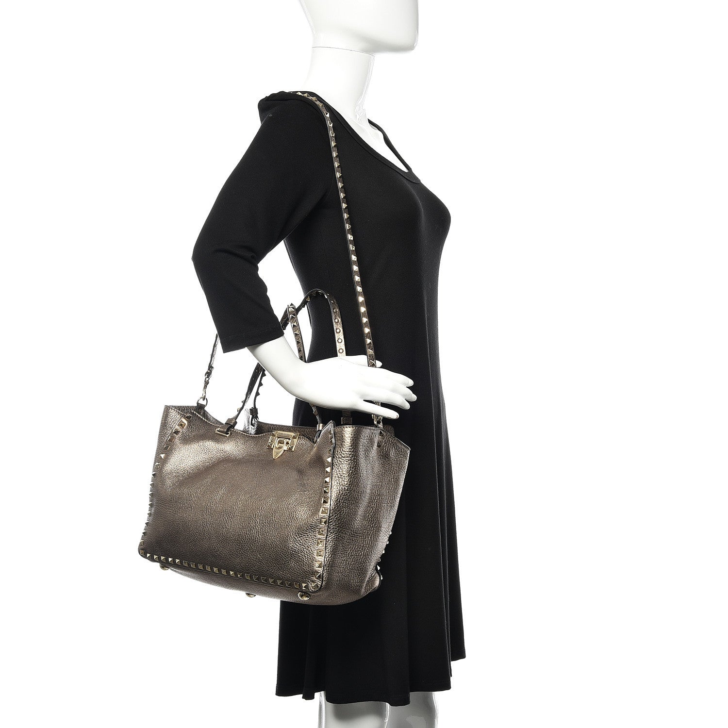 Valentino Garavani Metallic Alce Printed Calfskin Medium Rockstud Tote Sasso 2 of 9