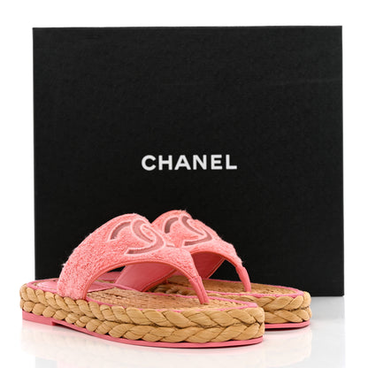 Chanel Terry Cloth Raffia CC Logo Thong Sandals 38 Pink 10 of 10