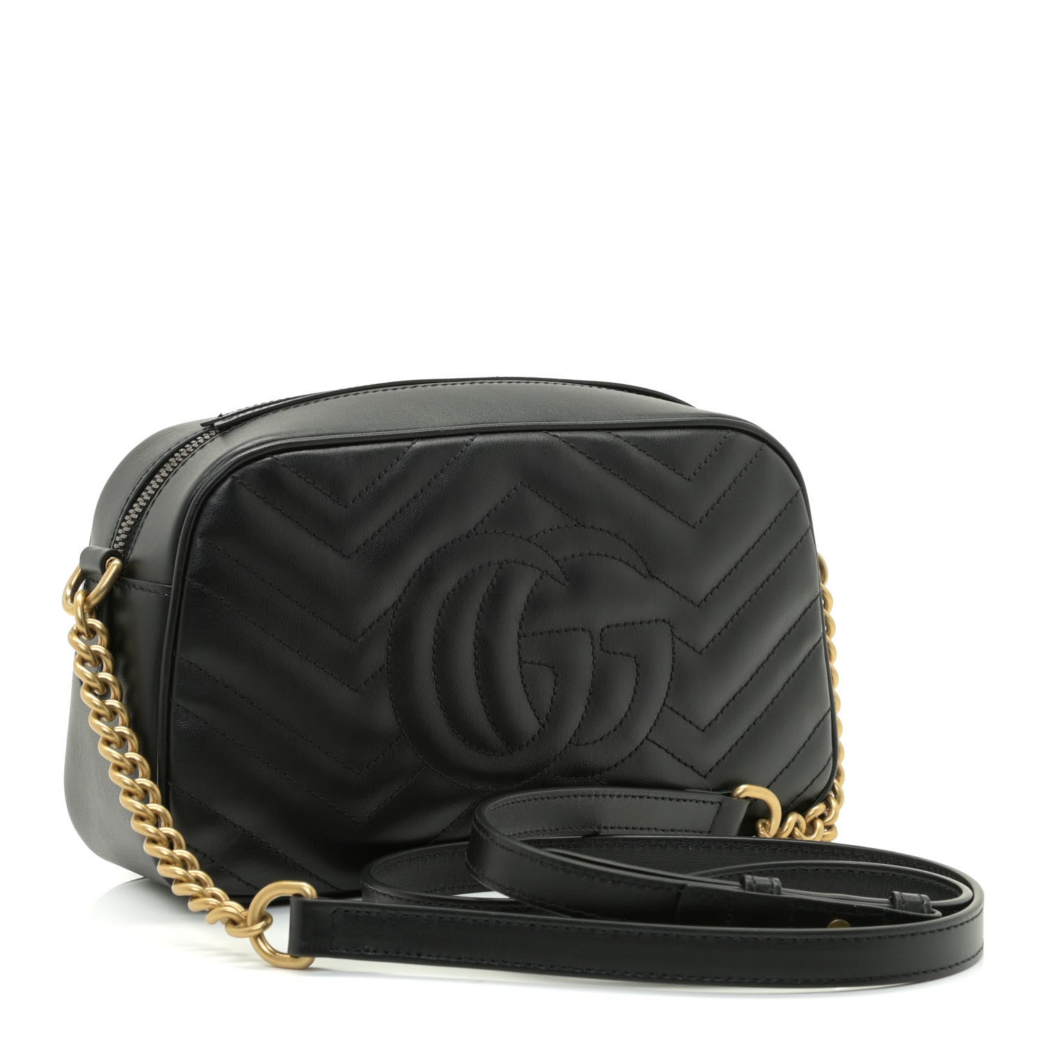 Gucci Calfskin Matelasse Small GG Marmont Chain Shoulder Bag Black 3 of 10