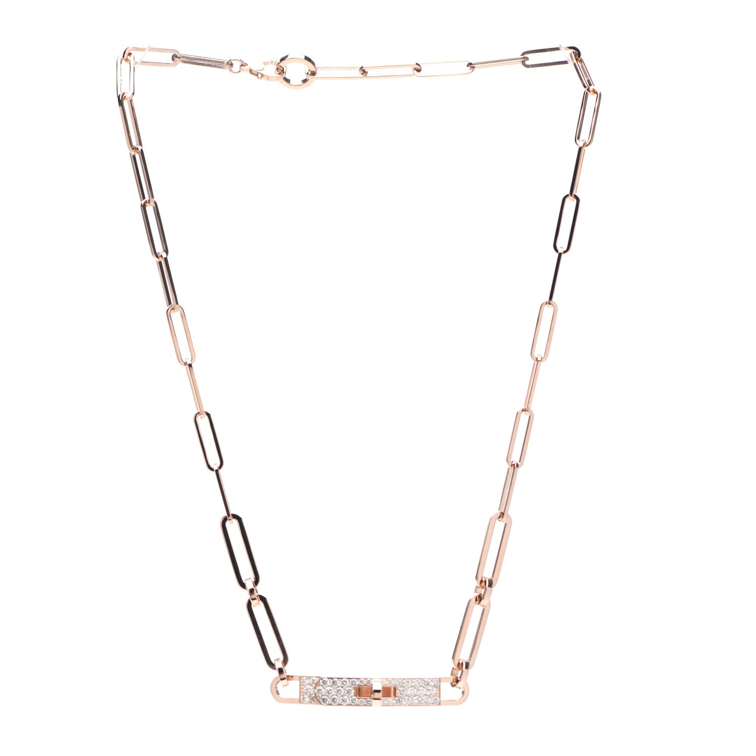 Hermes 18K Rose Gold Diamond Pave Kelly Chaine Choker Necklace 3 of 4