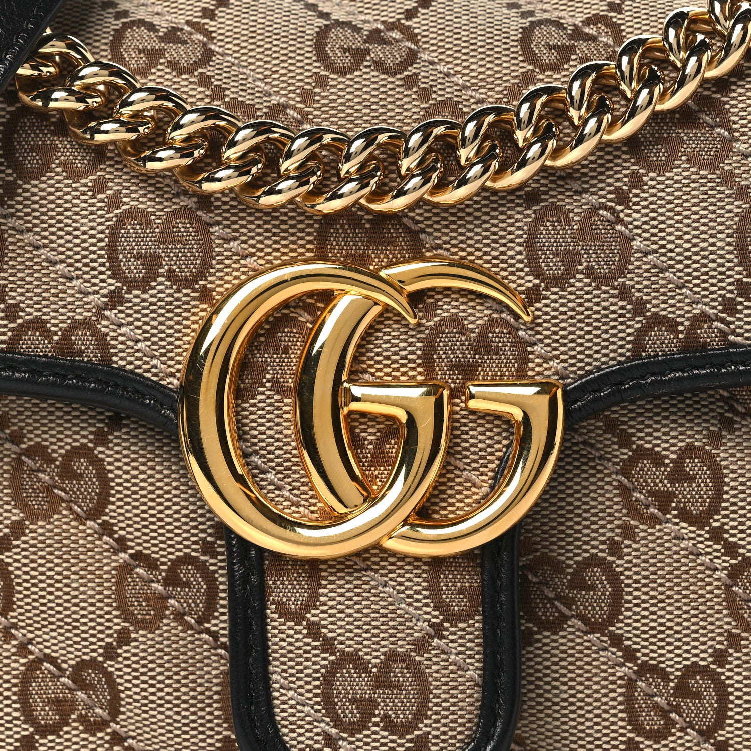 Gucci Monogram Matelasse Diagonal Mini GG Marmont Shoulder Bag Beige Black 8 of 11