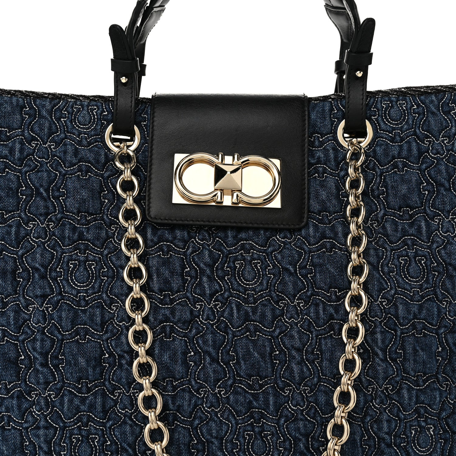 Salvatore Ferragamo Denim Quilted Gancini Tote Blue 8 of 10