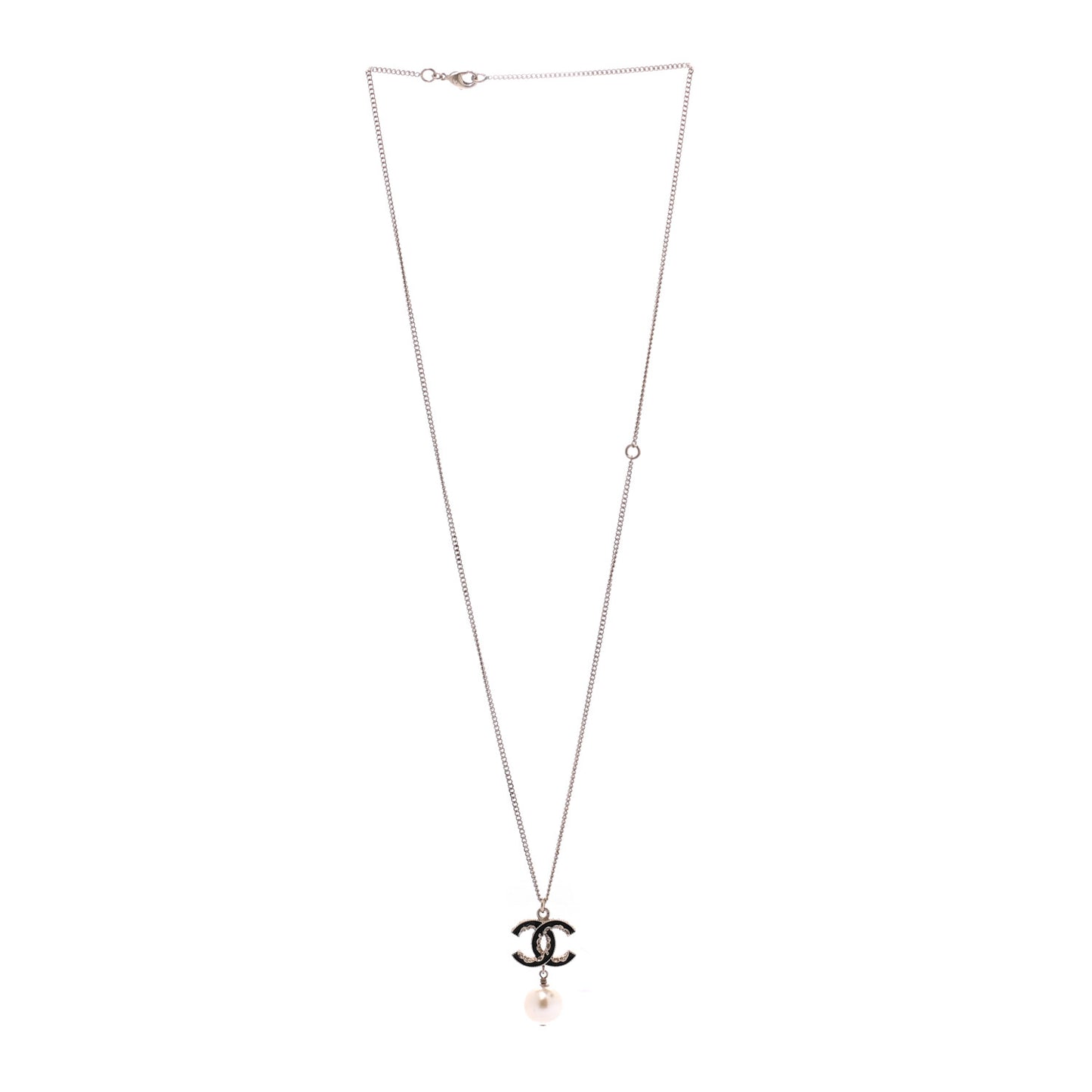 Enamel Pearl CC Baroque Drop Necklace Black Gold