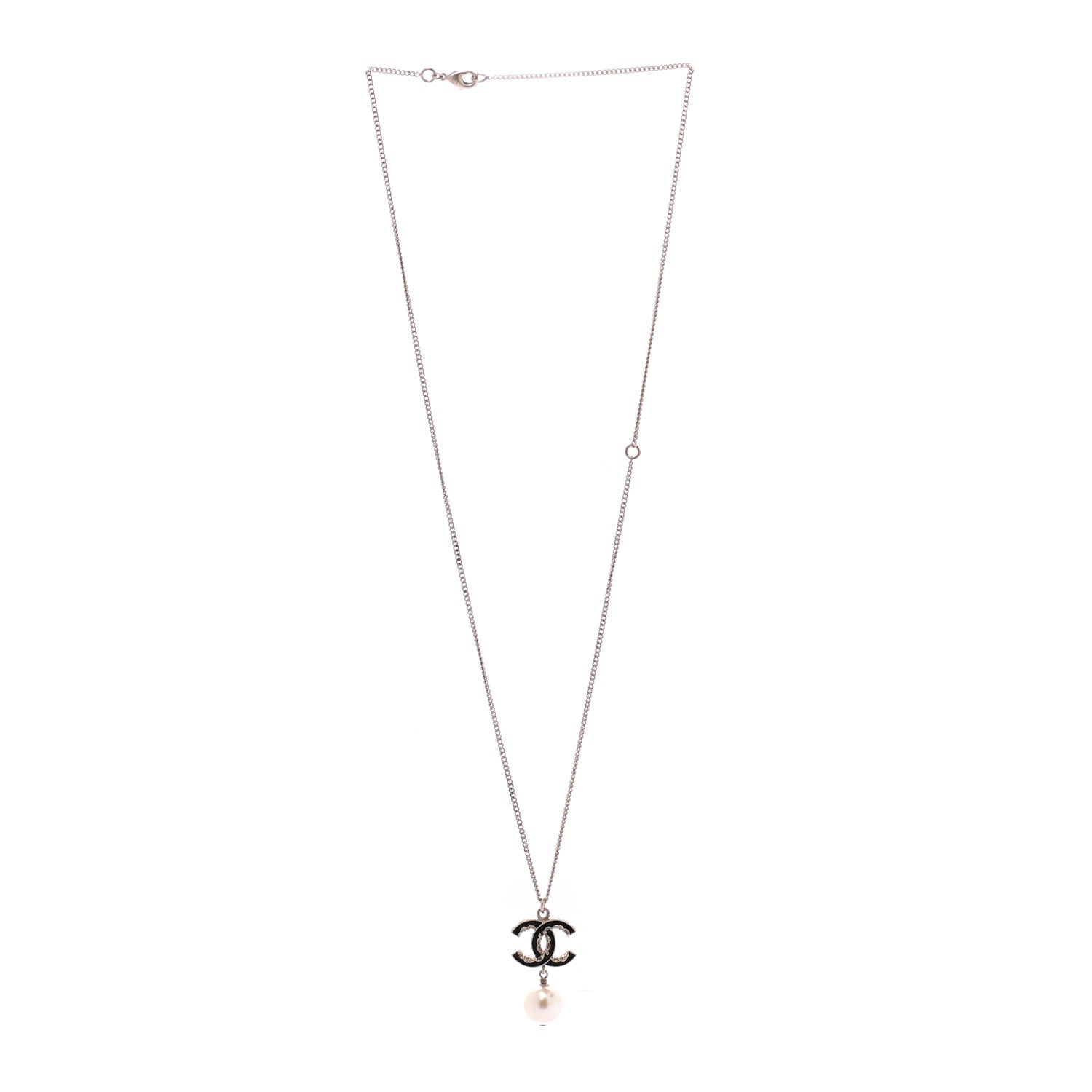 Chanel Enamel Pearl CC Baroque Drop Necklace Black Gold 3 of 4