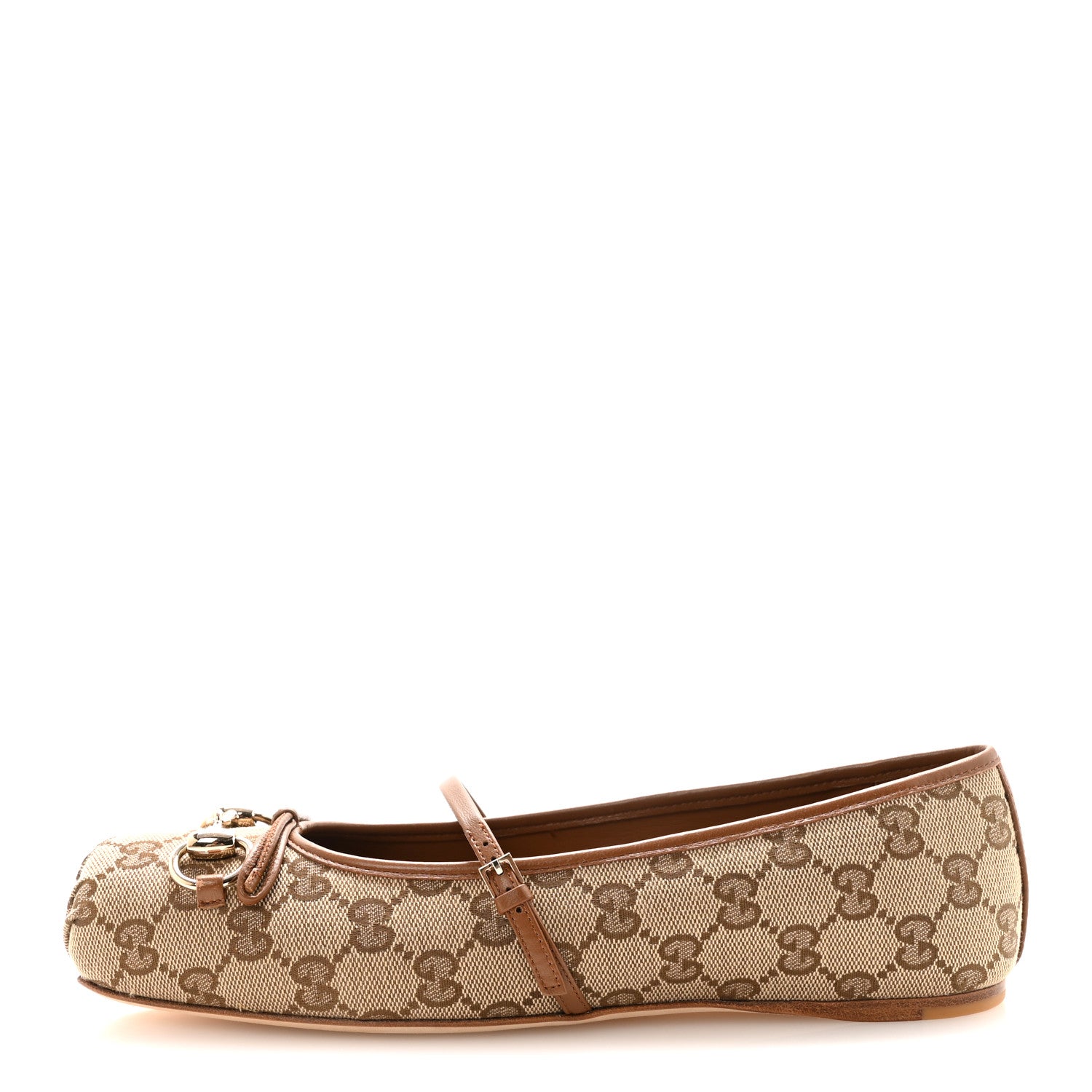 Gucci GG Monogram Horsebit Bow Ballet Flats 39 Beige Ebony Sundial 1 of 10