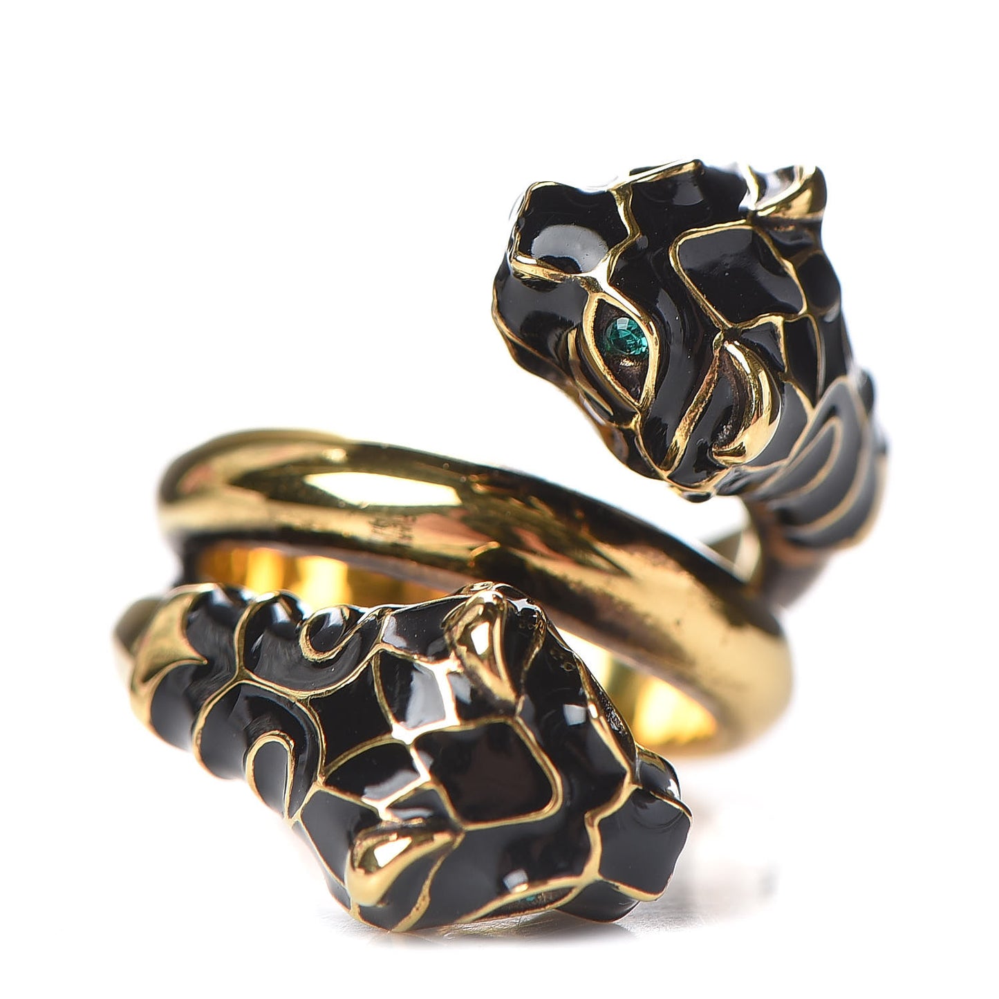 Enamel Swarovski Crystal Tiger Head Ring 14 Aged Gold