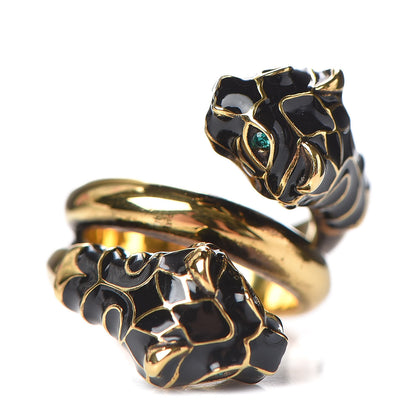 Gucci Enamel Swarovski Crystal Tiger Head Ring 14 Aged Gold 4 of 7