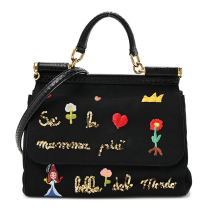 Dolce & Gabbana Neoprene Watersnake Embellished Medium Miss Sicily Satchel Black Multicolor 1 of 13