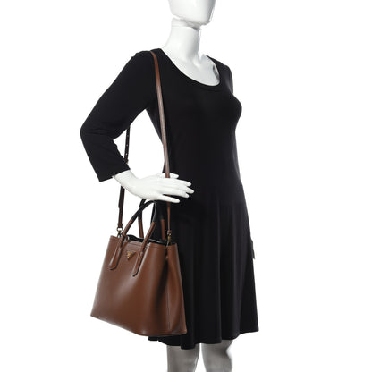 Prada Saffiano Cuir Medium Bi-Color Double Bag Palissandro Black 2 of 8