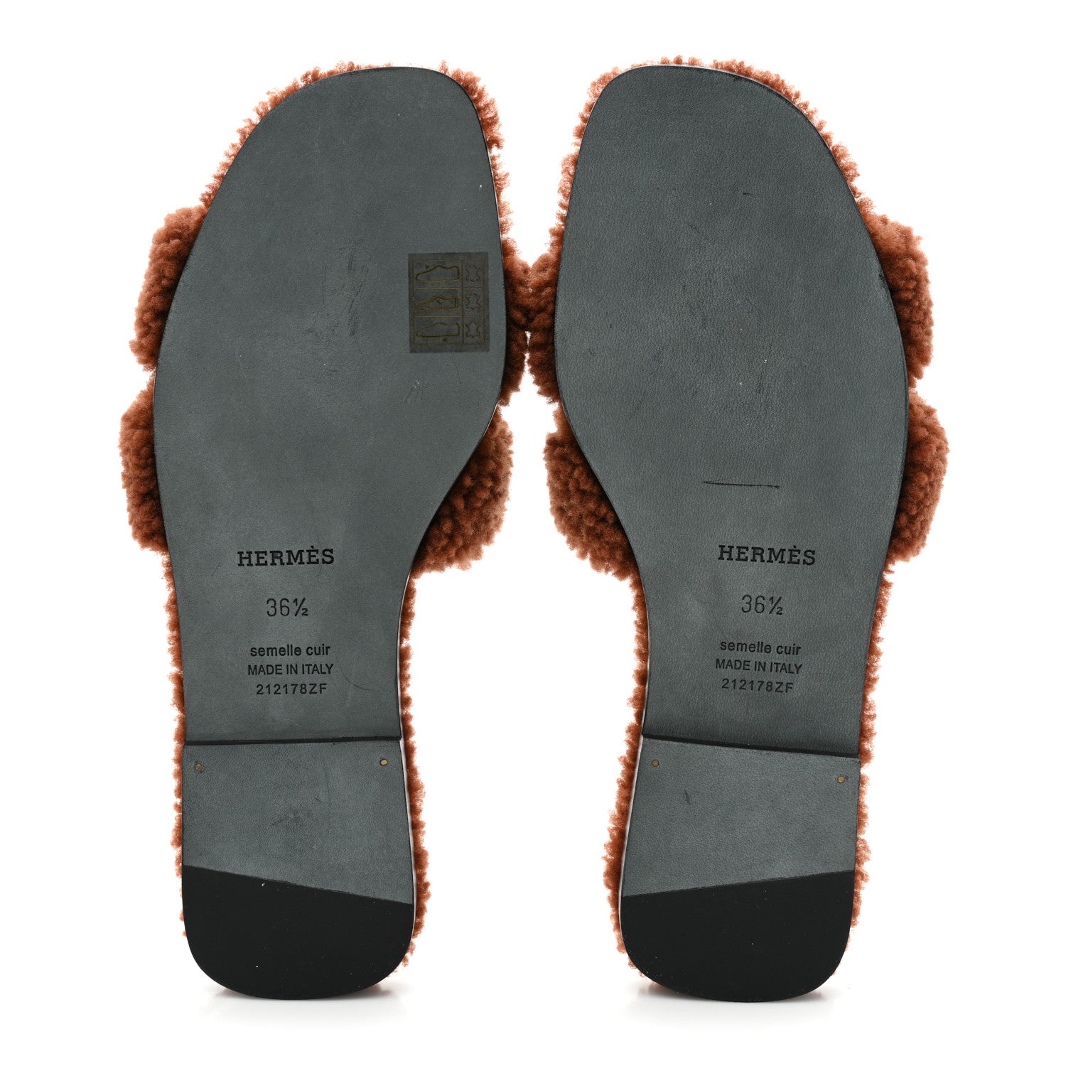 Hermes Woolskin Oran Sandals 36.5 Cognac 5 of 8