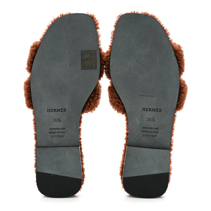 Hermes Woolskin Oran Sandals 36.5 Cognac 5 of 8
