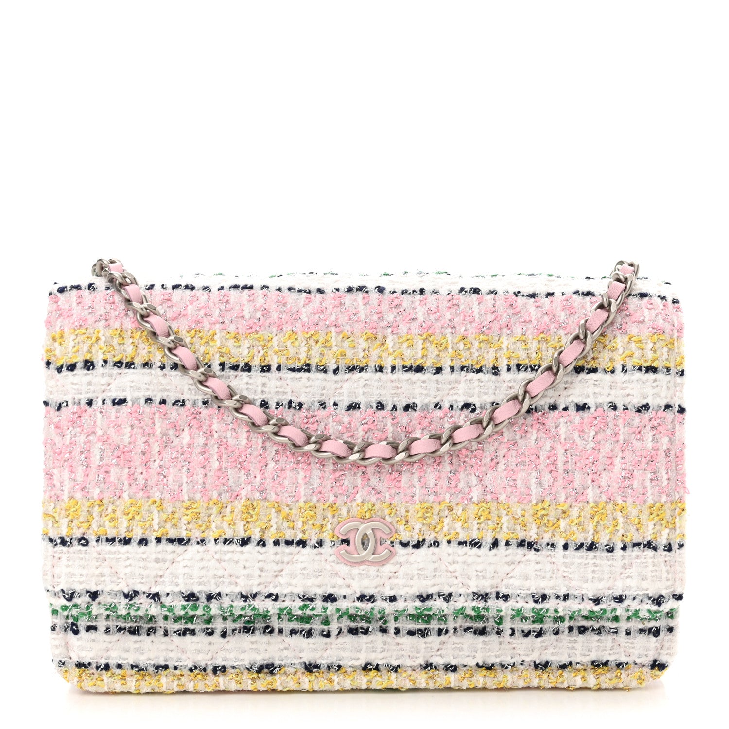 Chanel Metallic Tweed Quilted Wallet On Chain WOC White Multicolor 1 of 13