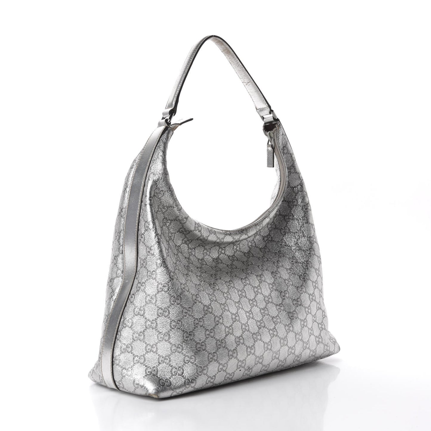 Metallic Guccissima Hobo Silver