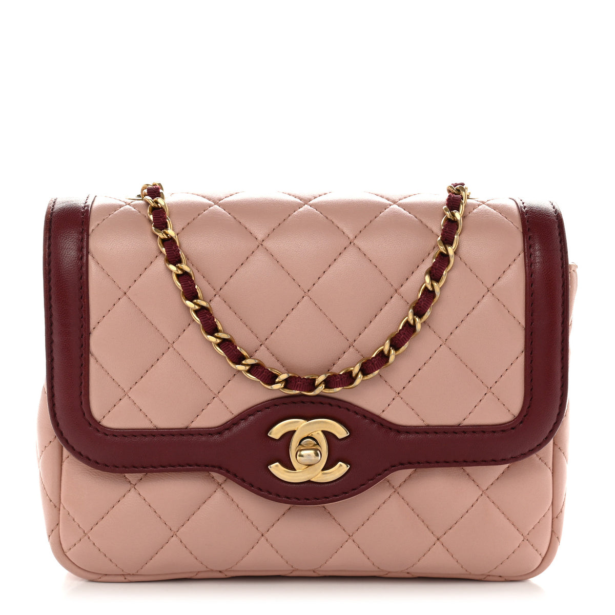 Chanel Lambskin Quilted Mini Two Tone Day Flap Pink Burgundy 1 of 10