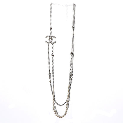 Chanel Pearl CC Long Chain Necklace Silver 3 of 7