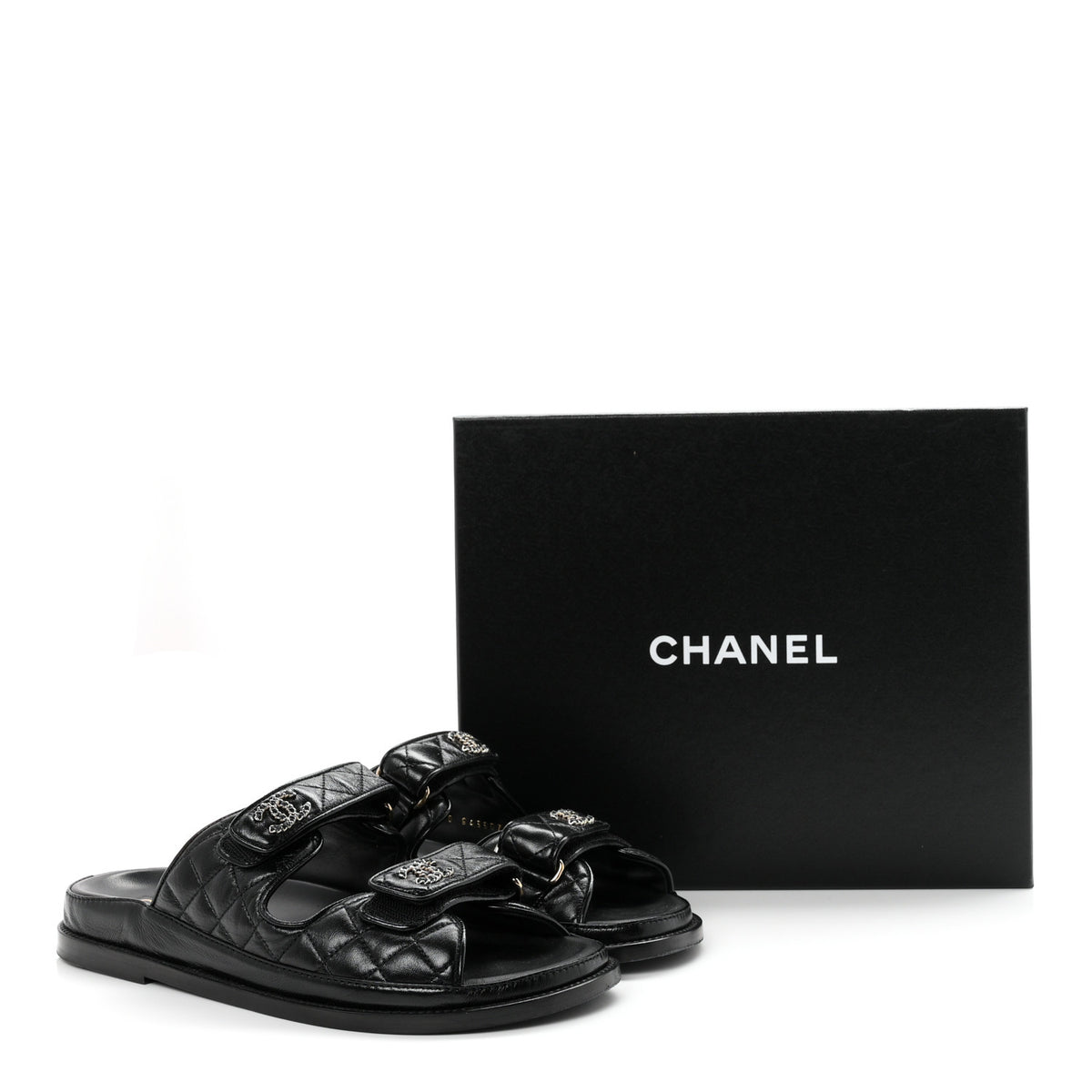 Chanel Lambskin Quilted Velcro Dad Chain CC Slide Sandals 39.5 Black 10 of 10