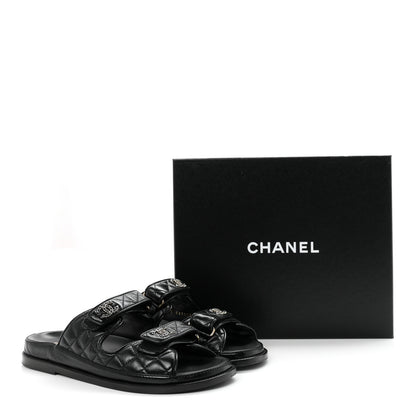 Chanel Lambskin Quilted Velcro Dad Chain CC Slide Sandals 39.5 Black 10 of 10