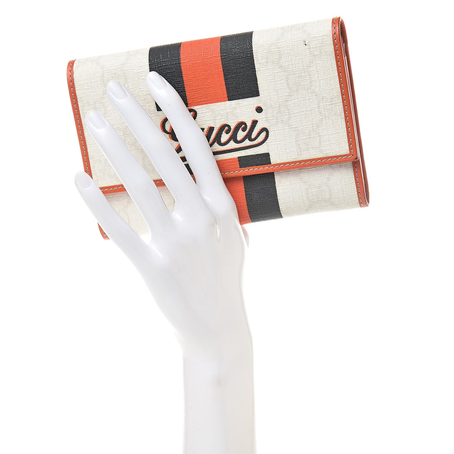 GG Plus Monogram Web Stripe Joy Card Case Wallet Orange White