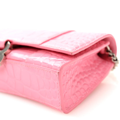 Balenciaga Shiny Calfskin Crocodile Embossed Hourglass Chain Bag Sweet Pink 9 of 9