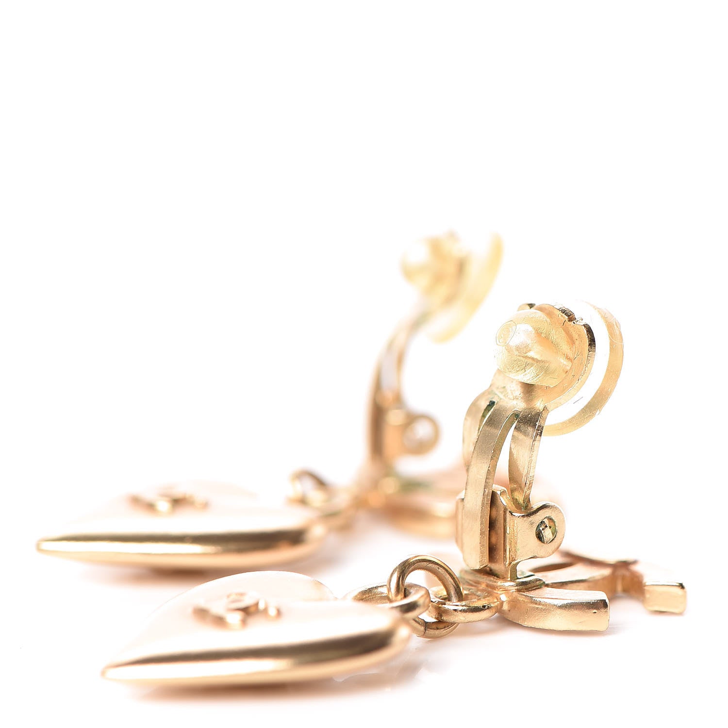 Chanel Crystal Heart CC Drop Clip On Earrings Gold 4 of 7