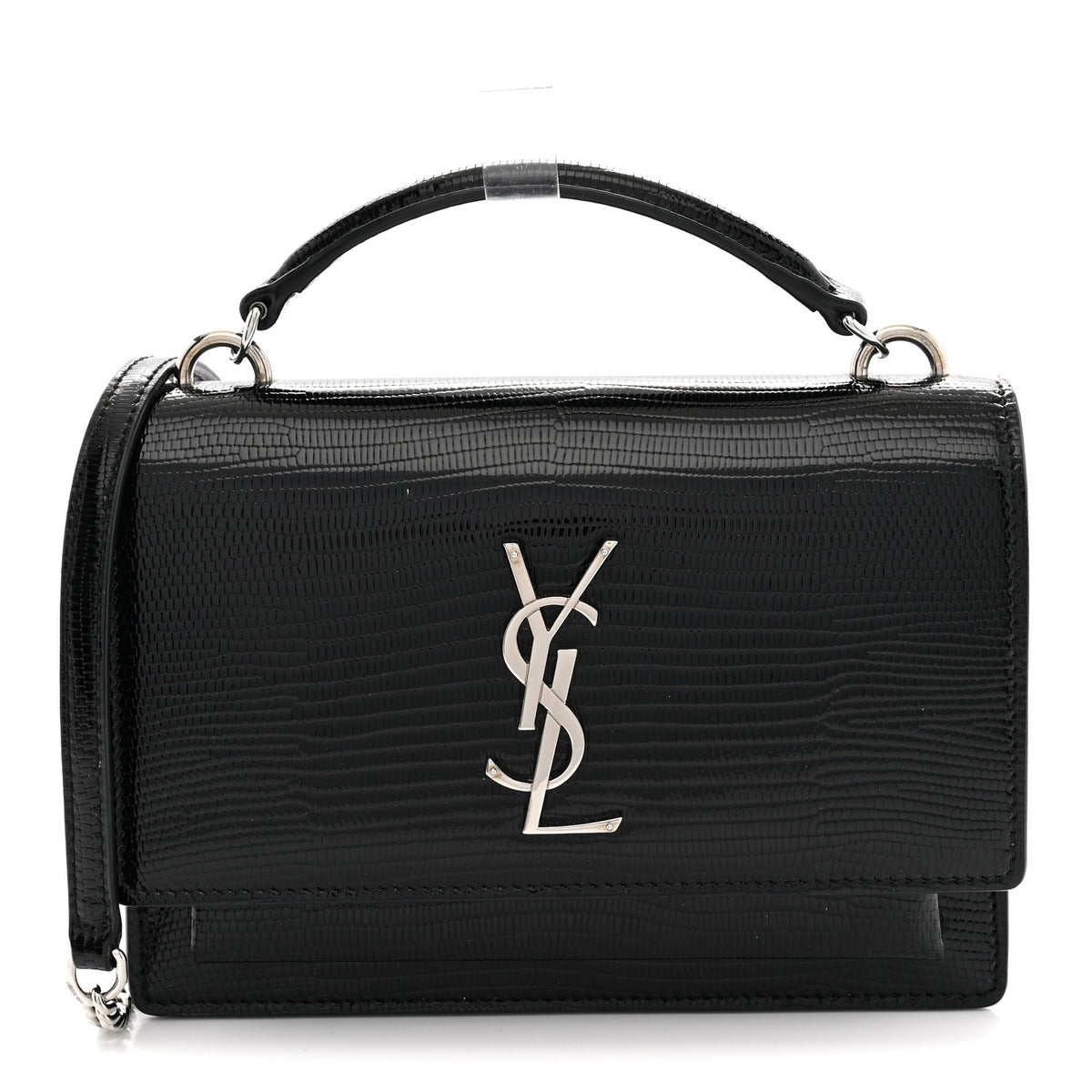Calfskin Lizard Embossed Monogram Sunset Chain Wallet Black