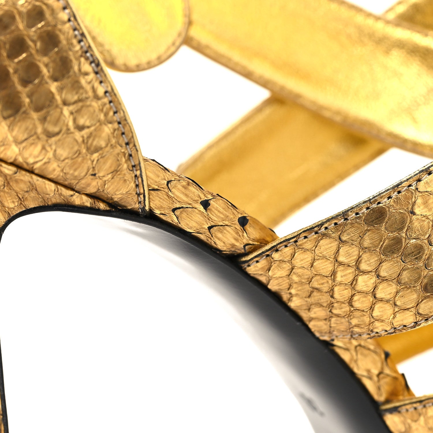 Saint Laurent Calfskin Snakeskin Effect Cosmo Lame Platform Sandals 38 Gold 8 of 11