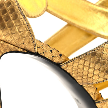Saint Laurent Calfskin Snakeskin Effect Cosmo Lame Platform Sandals 38 Gold 8 of 11