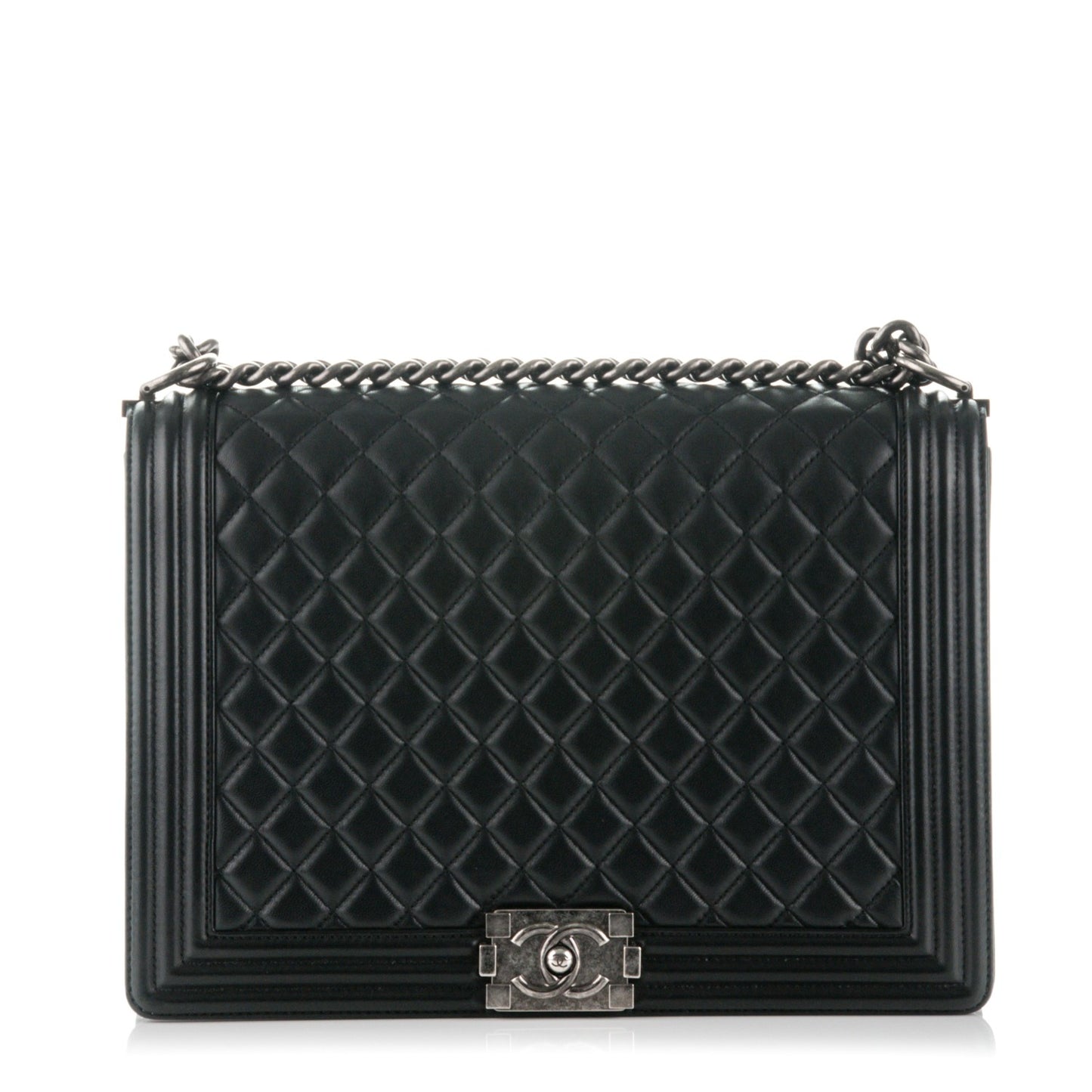 Lambskin Quilted Large Boy Flap Black