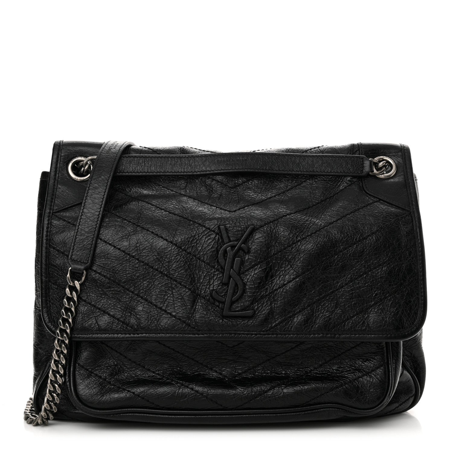 Saint Laurent Crinkled Calfskin Matelasse Monogram Large Niki Chain Satchel Black 1 of 13