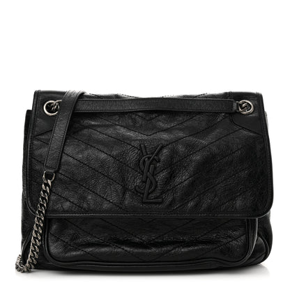 Saint Laurent Crinkled Calfskin Matelasse Monogram Large Niki Chain Satchel Black 1 of 13