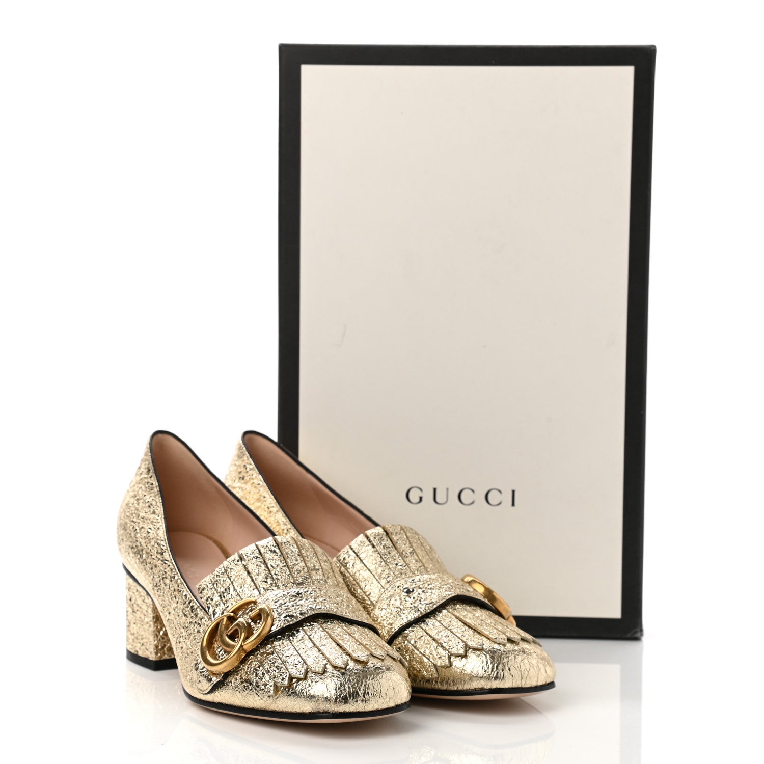Gucci Galassia GG Marmont Fringe 50mm Loafer Pumps 36.5 Platino 9 of 9