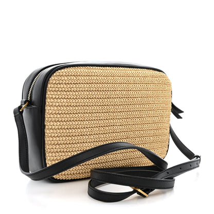 Saint Laurent Raffia Canvas Monogram Lou Camera Bag Beige Black 3 of 11