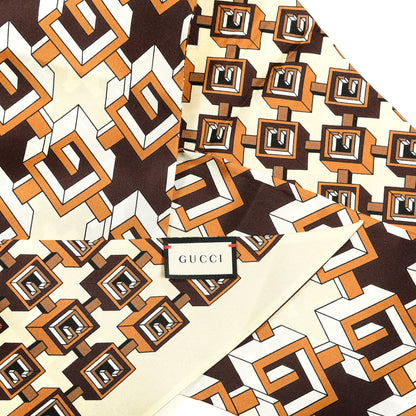 Gucci Silk Twill Isometric G Neck Bow Scarf Brown Ivory 3 of 3