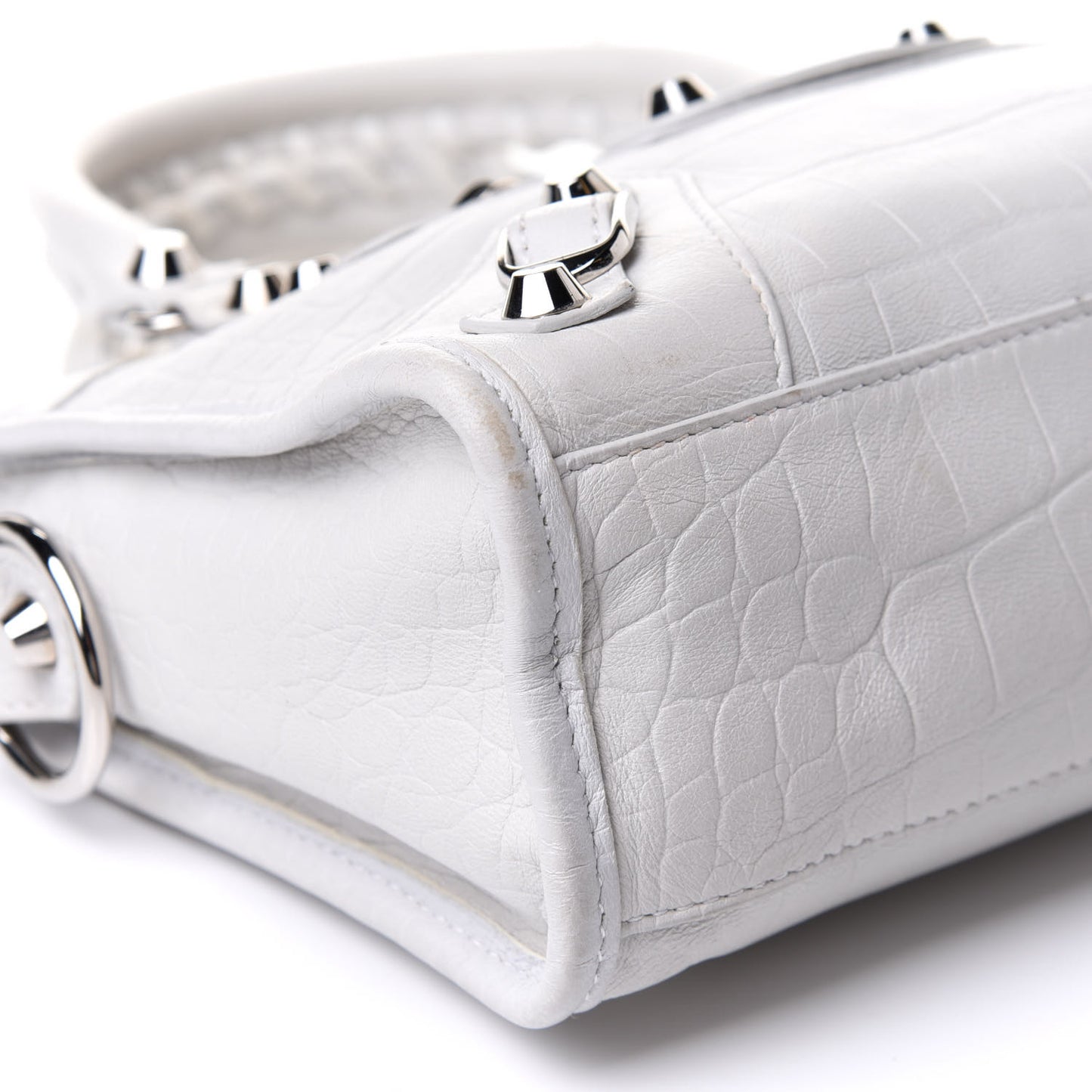 Matte Supple Lambskin Crocodile Embossed Classic Silver Hardware Mini City White