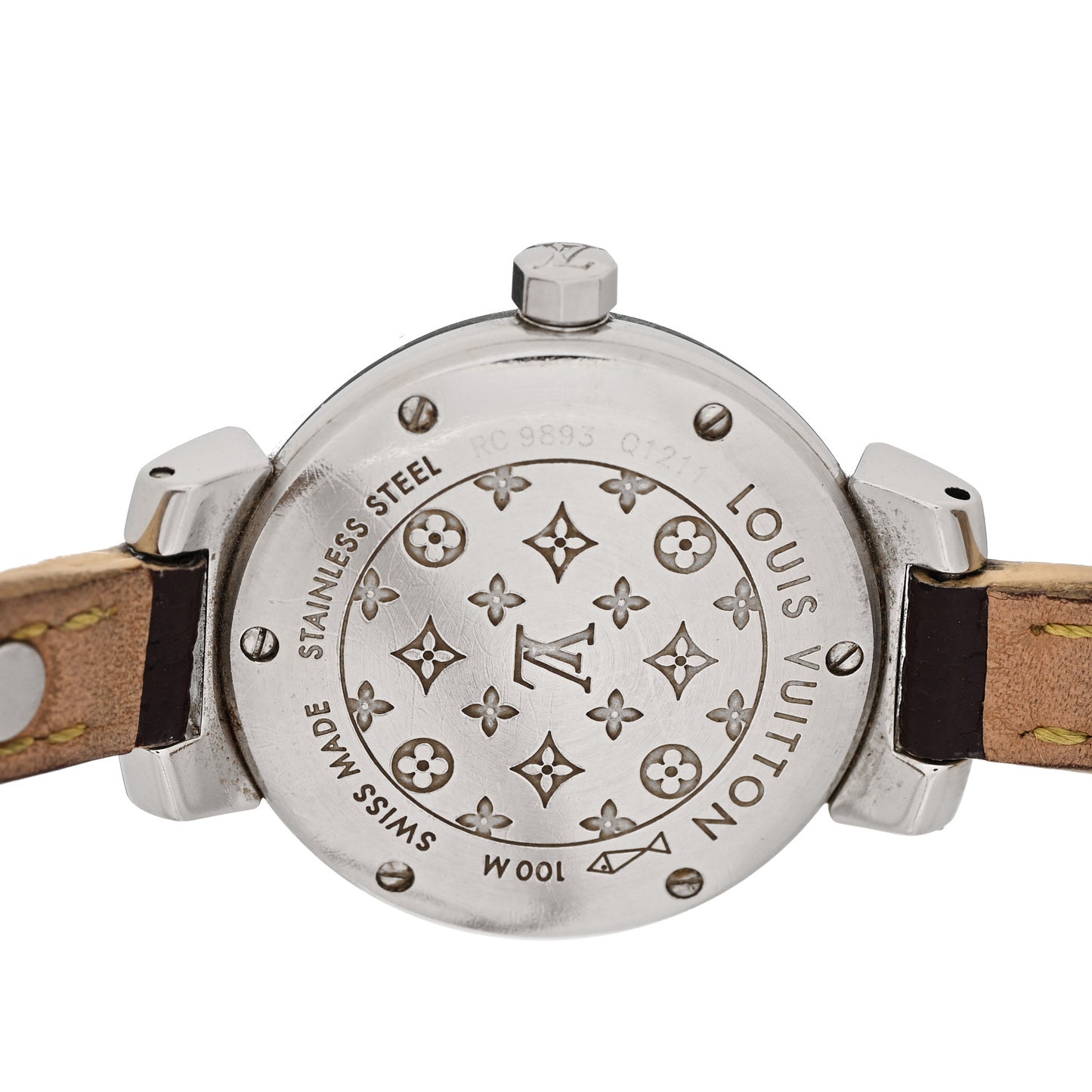 Stainless Steel Calfskin 28mm Tambour Triple Wrap Quartz Watch Brown