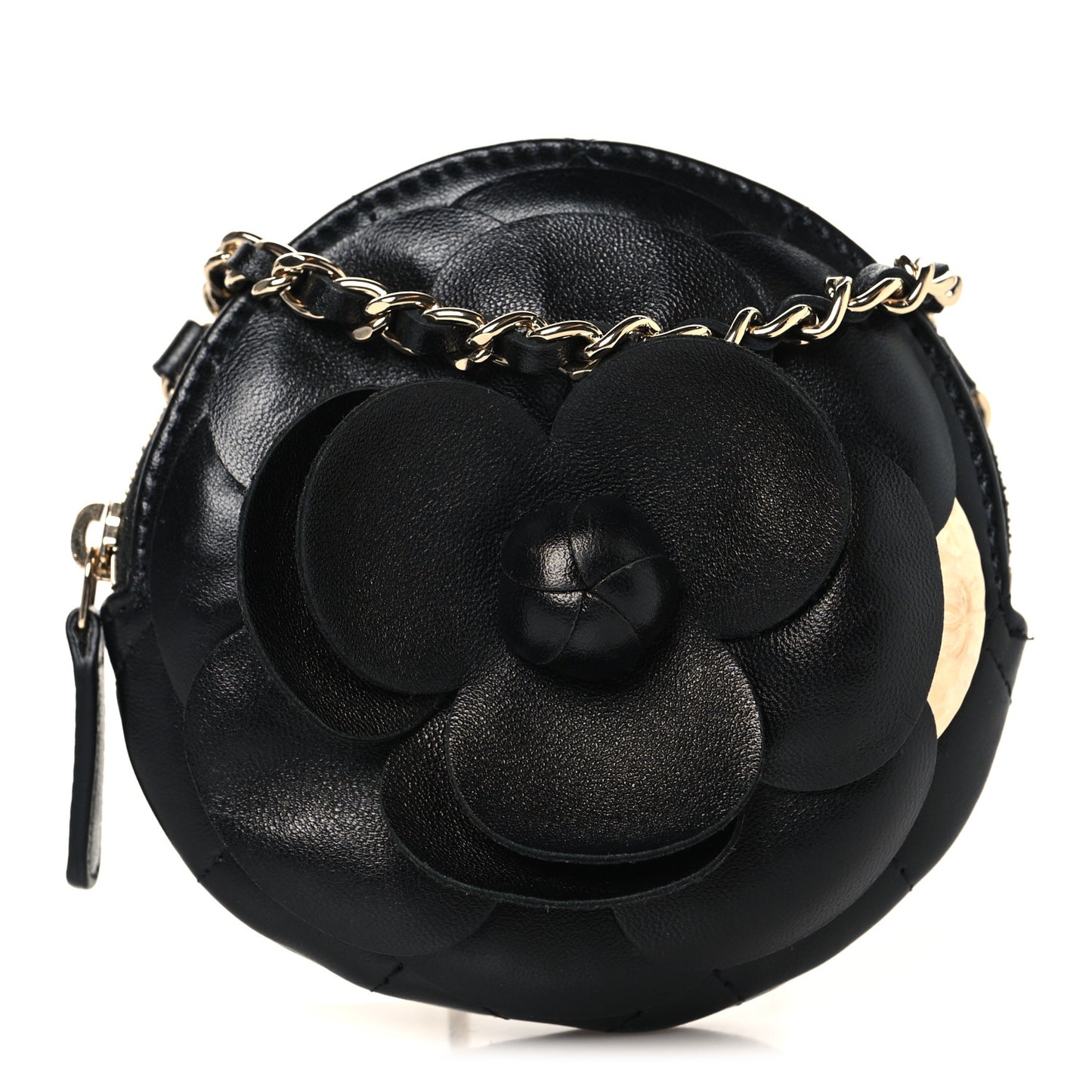 Lambskin Mini Camellia Bouquet Clutch With Chain Black