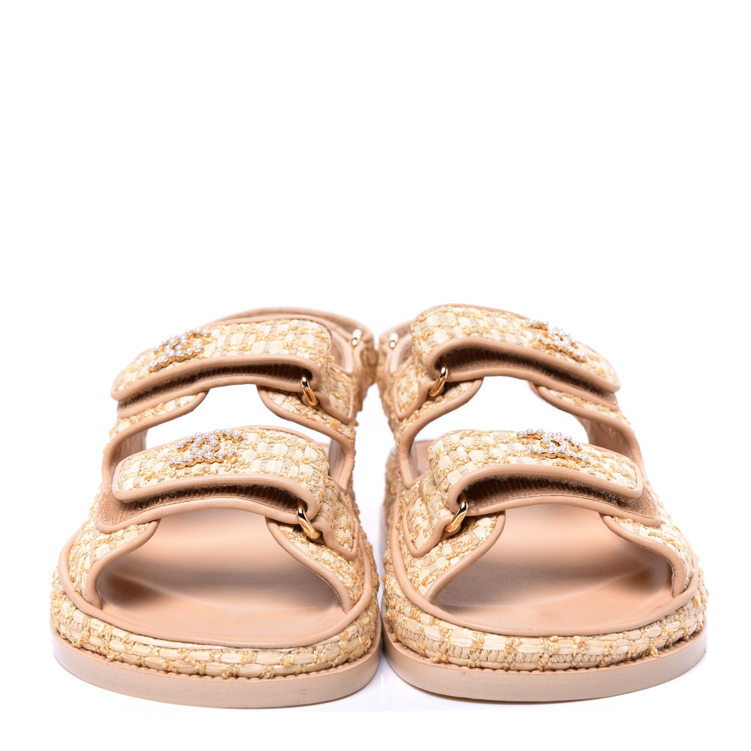 Chanel Braided Fabric Velcro Dad Sandals 35 Beige 2 of 9