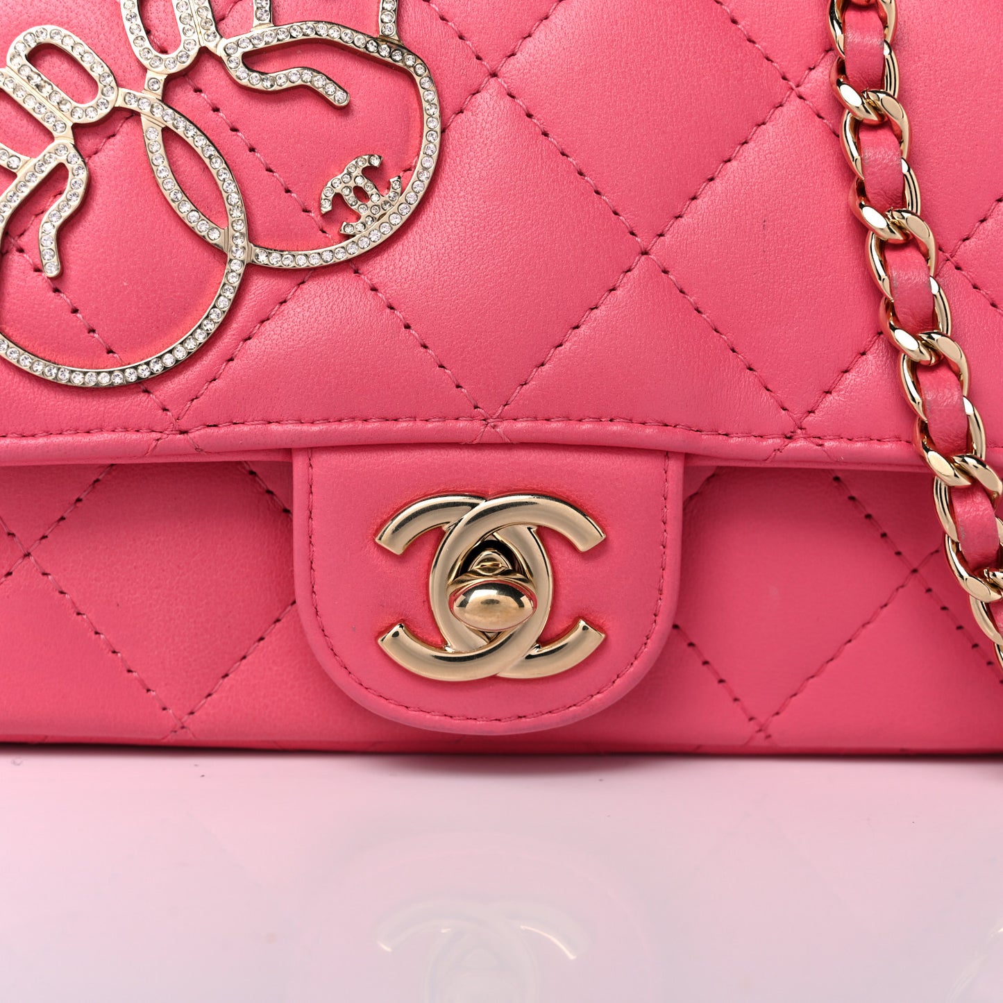 Lambskin Quilted Extra Mini V For Victory Flap Pink