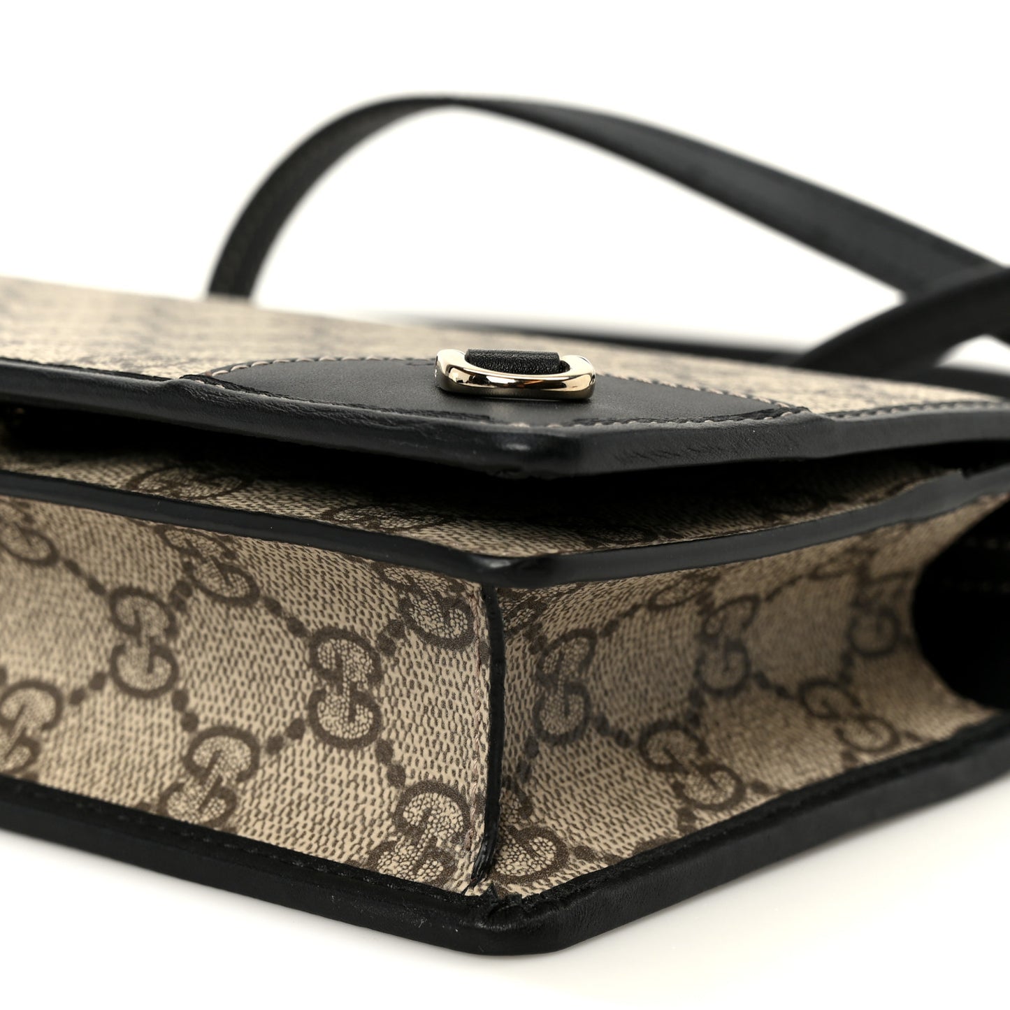 GG Emblem Monogram Wallet With Strap Beige Ebony Black