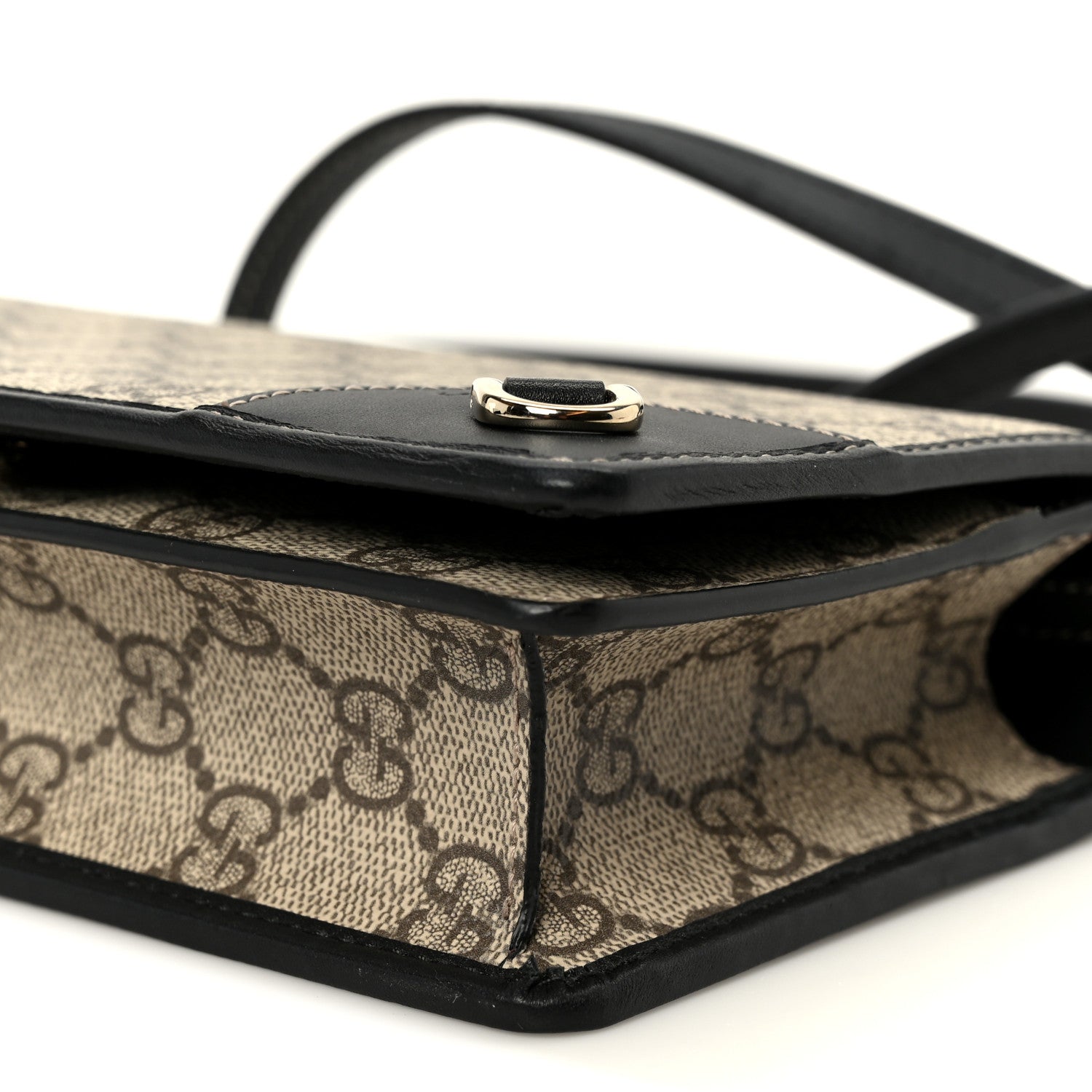 Gucci GG Emblem Monogram Wallet With Strap Beige Ebony Black 9 of 11