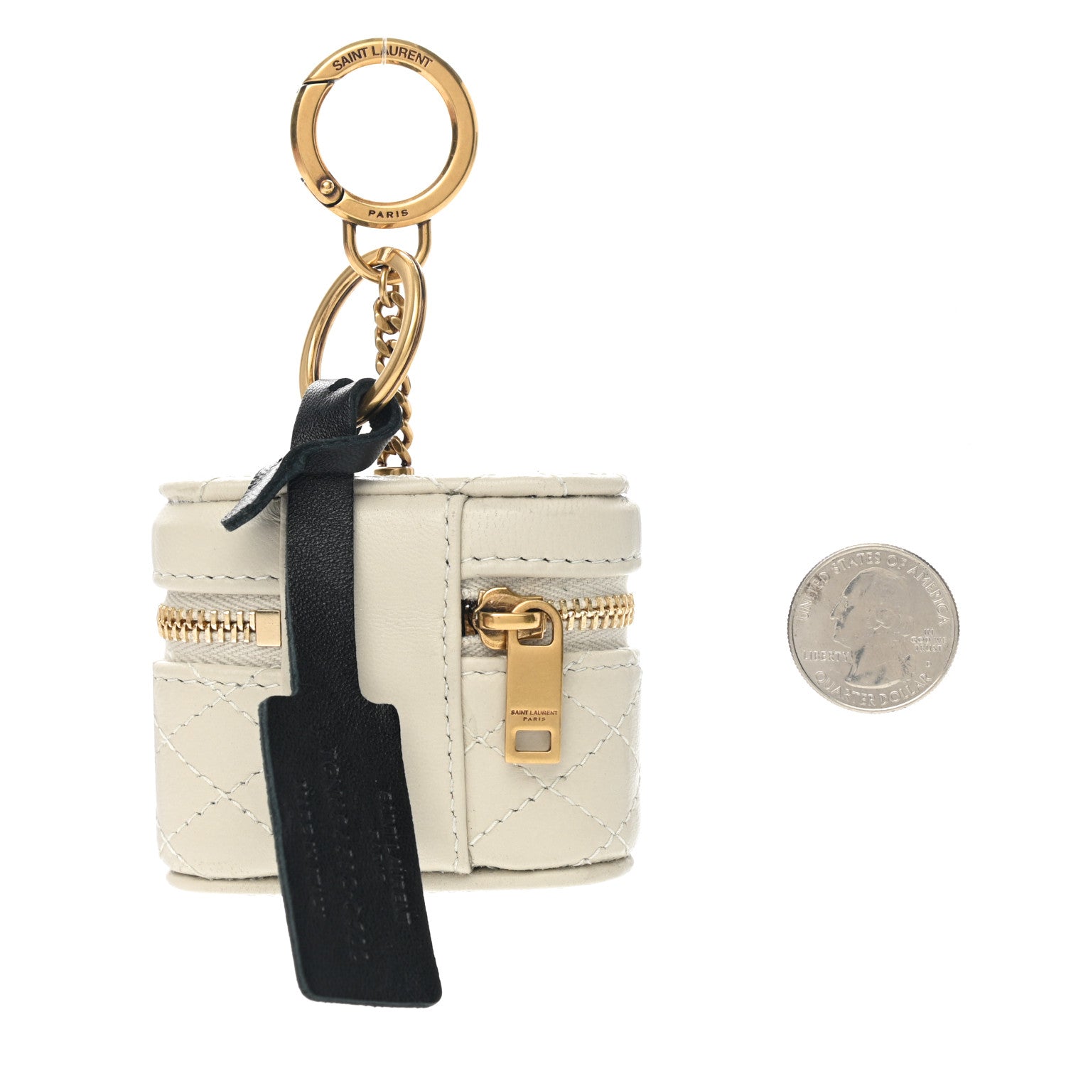 Saint Laurent Lambskin Quilted Monogram Gaby Airpods Holder Vintage White 2 of 5