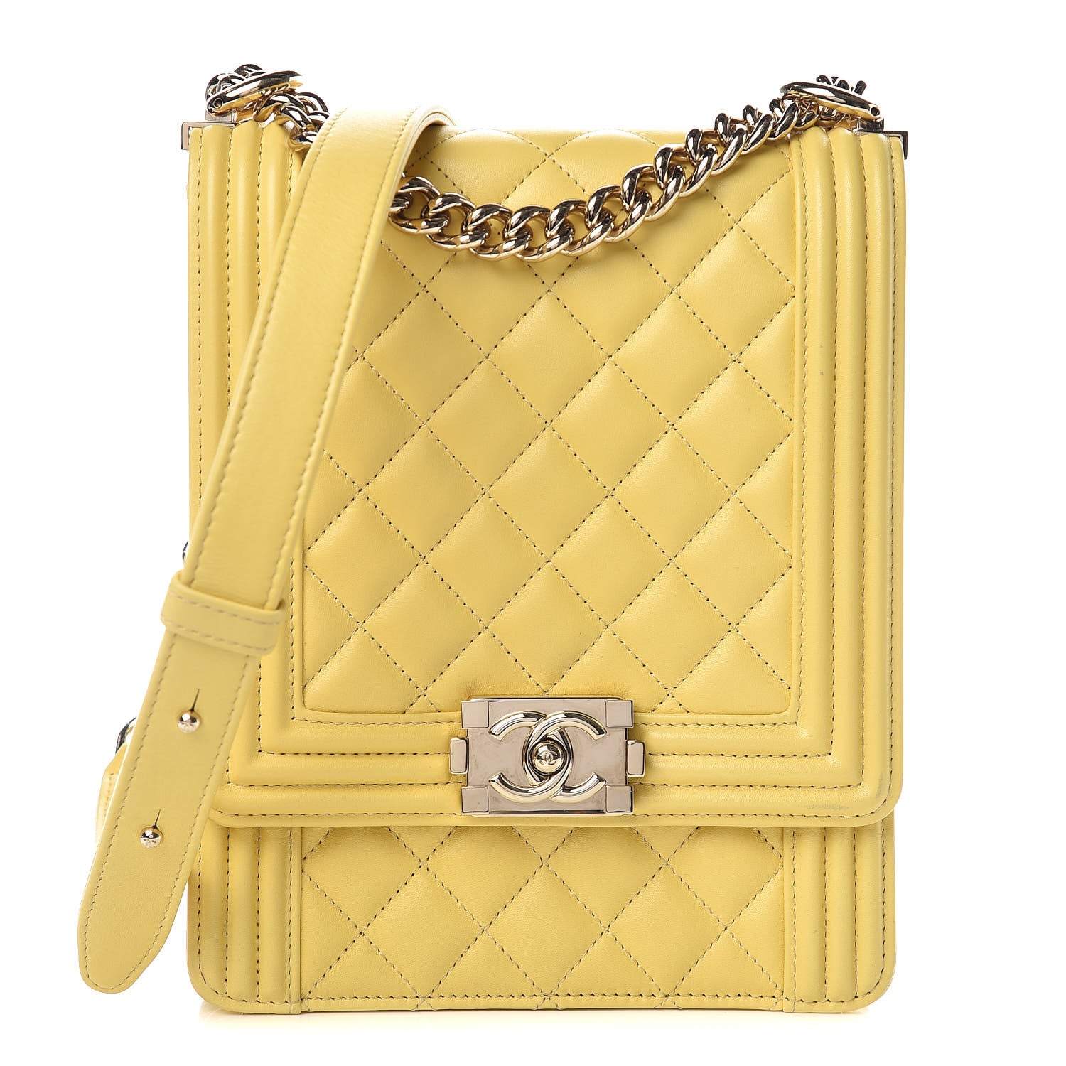 Chanel Lambskin Quilted North South Boy Flap Yellow 1 of 9