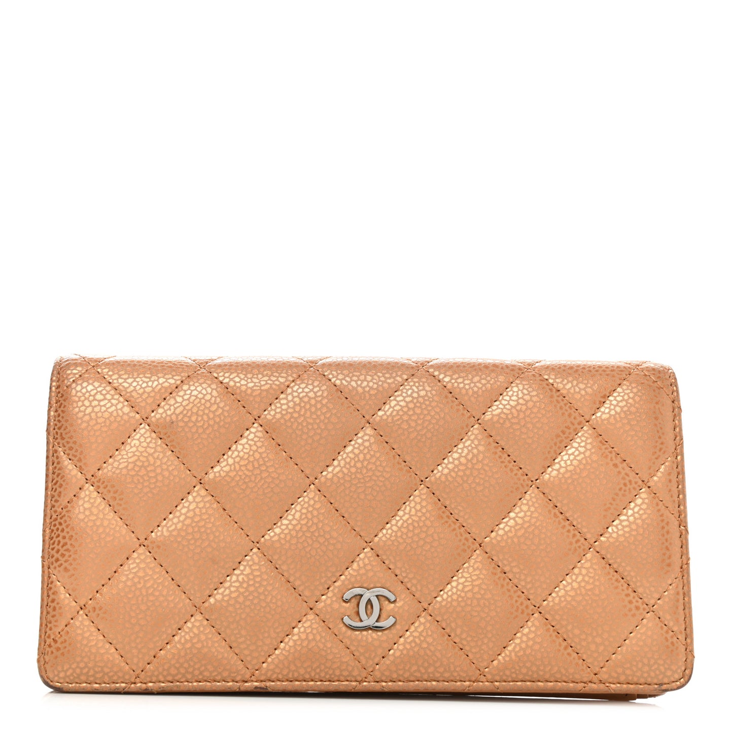 Metallic Caviar Quilted Yen Wallet Gold